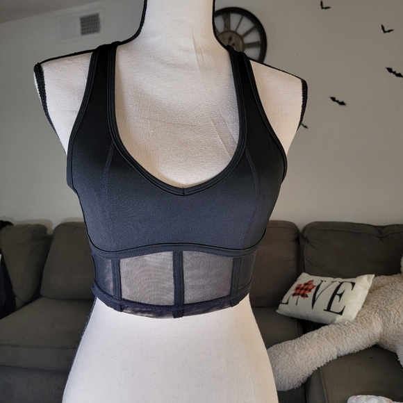 Corset Inspired Push-up Sports Bra with an Open Back Design-Jet Black - Picture 3 of 12
